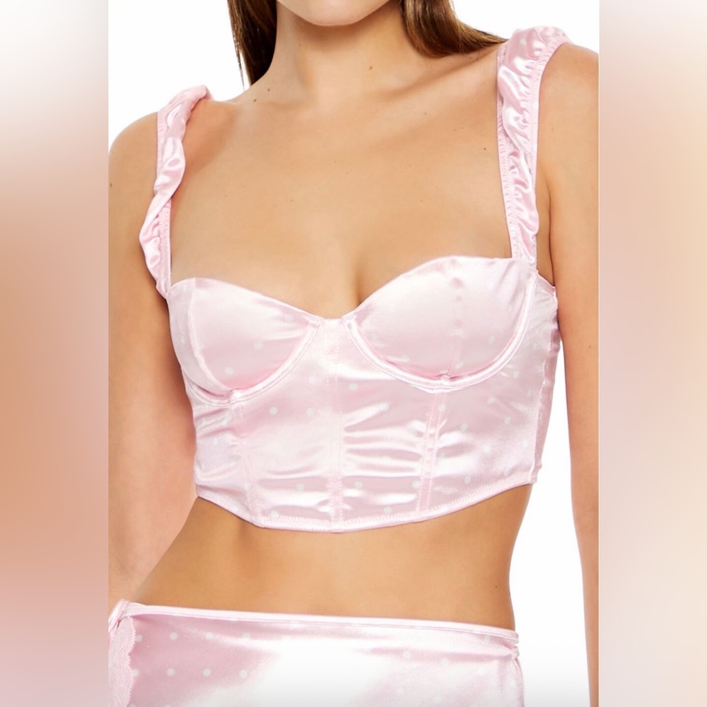 Polka Dot Satin Corset Crop Top